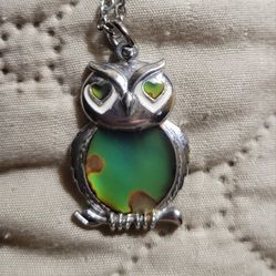 Silver Owl Mood Necklace Used