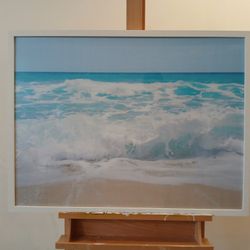 Beach Scene Print In A White Wood  Frame Under Acrylic