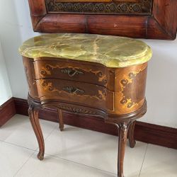 Kidney Table With Green Marble From The 30s Antique Perfect Condition 