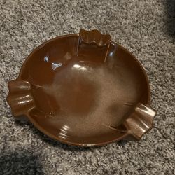 Vintage 8” Antique Frankoma Mid Century Modern Ceramic Brown Ashtray #458