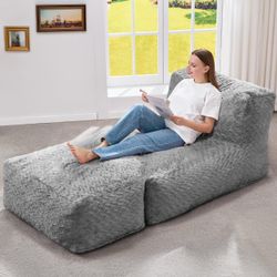 Gray Plush Bean Bag Chaise Lounge Chair