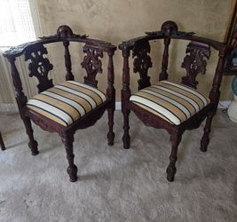 Pair of Italian Renaissance Carved Wood Corner Chairs