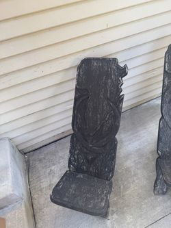 Pair of Vintage Hand-Carved Wooden Two-Piece Chairs