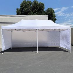 $240 (New in box) Heavy duty 10x20 ft canopy (with 4 sidewalls) ez pop up outdoor party tent w/ carry bag (white/blue)