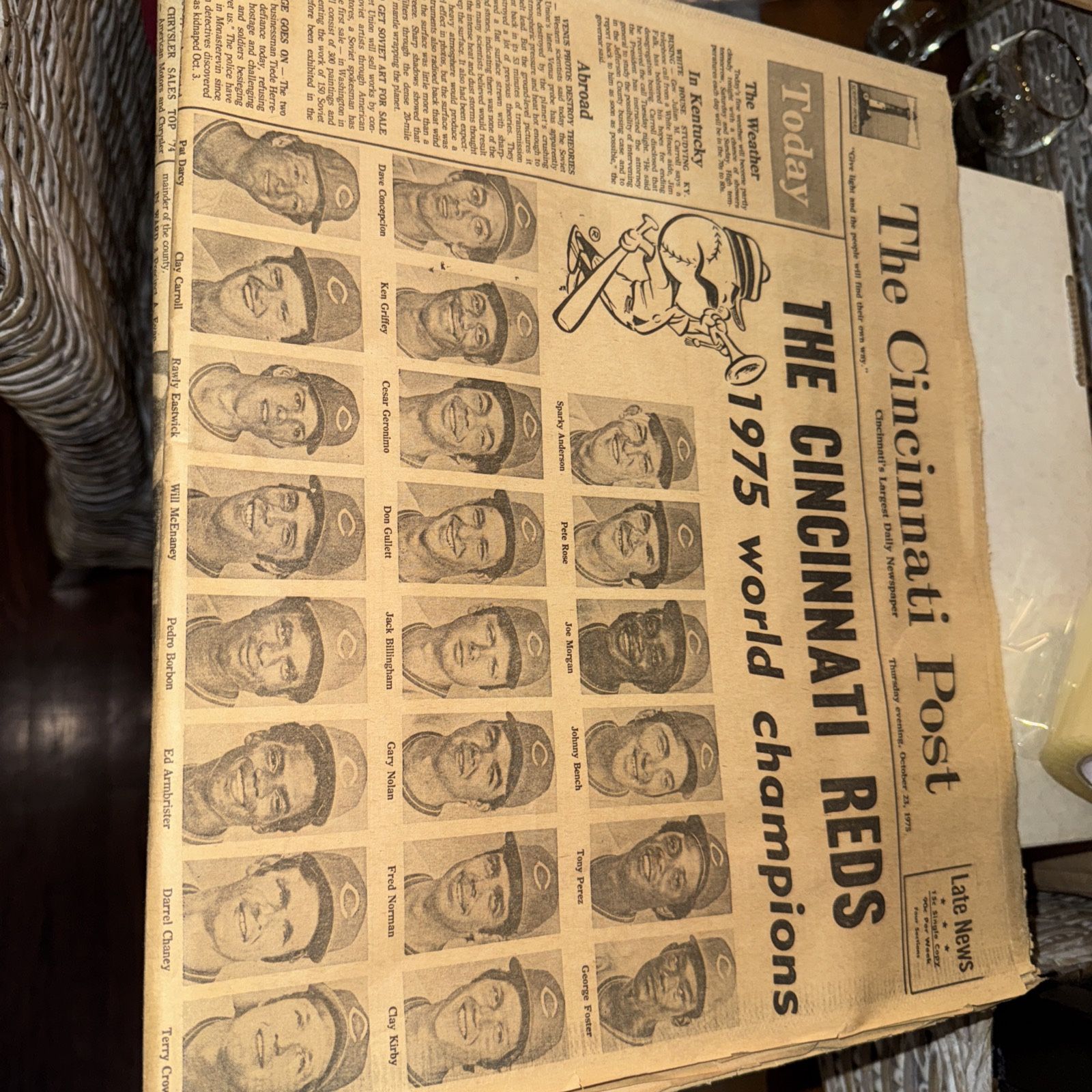 VTG Cincinnati Reds Post NEWSPAPER October 23, 1975 World Series Champions Rose