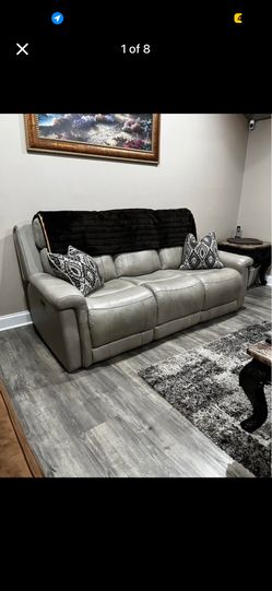 Estella Grey Italian Leather Contemporary Sofa
