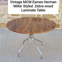 Vintage MCM Eames Herman Miller Style Striking Zebra Wood  Laminate Table