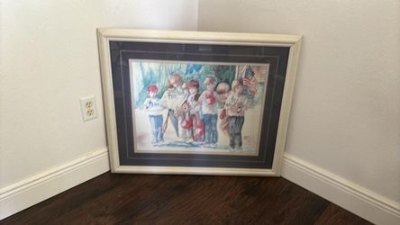 Framed Baseball Kids Watercolor Print