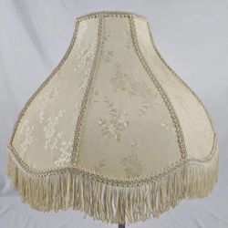 Vintage Embroidered Damask Lamp Shade Lampshade Brocade Trim Fringe Victorian