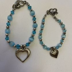 Mother Daughter Bracelet Set, With Double Sides Charms And Anchoring Closure 