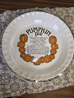 Vintage Pumpkin Pie Recipe Ceramic Pie Dish