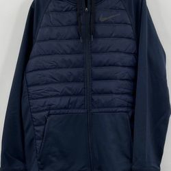 Nike Mens Blue Long Sleeve Hooded Full-Zip Padded Quilted Puffer Jacket Coat L
