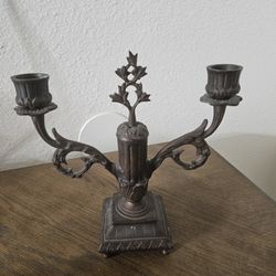 Antique Bronze Candelabra Candle Holder - 9"