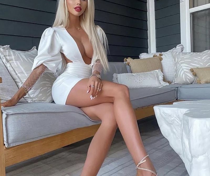 Sexy spring summer white color Elegant Out Long Sleeves Casual Evening  Party Sexy Women's Clothes Basic Dress Size (M) - www.ice4pros.com.br