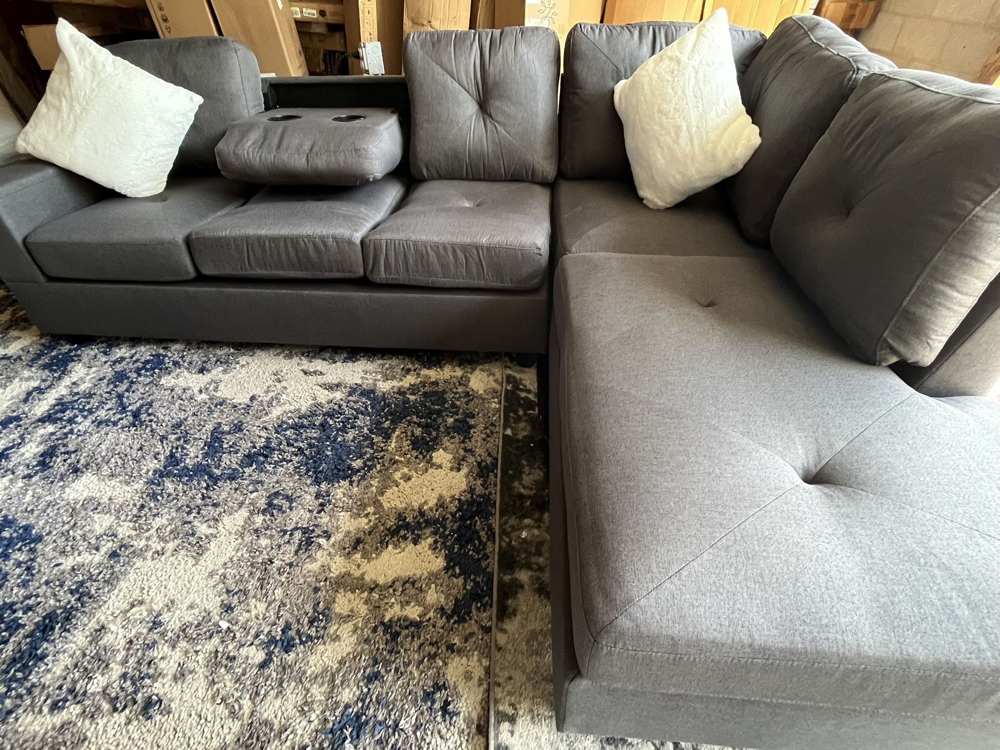 New Charcoal Gray Modern Reversible Chaise Sectional –...