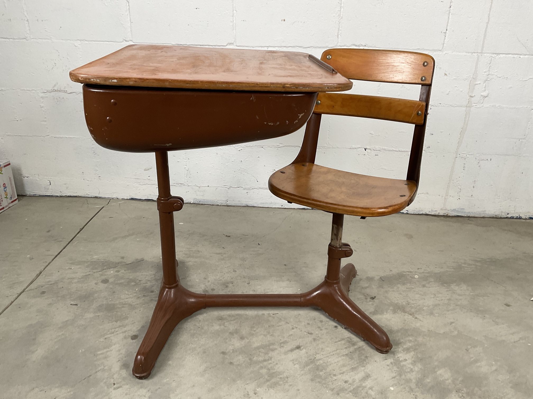 Vintage Kids Mid-Century Wood & Metal Industrial School Desk for Students W/ Storage 🚚 Available