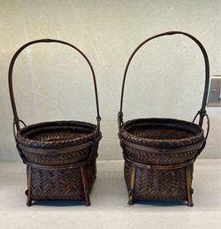 Two Vintage Japanese bamboo Ikebana/Hanakago floral baskets