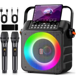 Karaoke Machine for Adults Kids: HWWR Portable Bluetooth Speaker with 2 Wireless Microphones, 6.5" Subwoofer, LED Lights, PA System with Karaoke Micro