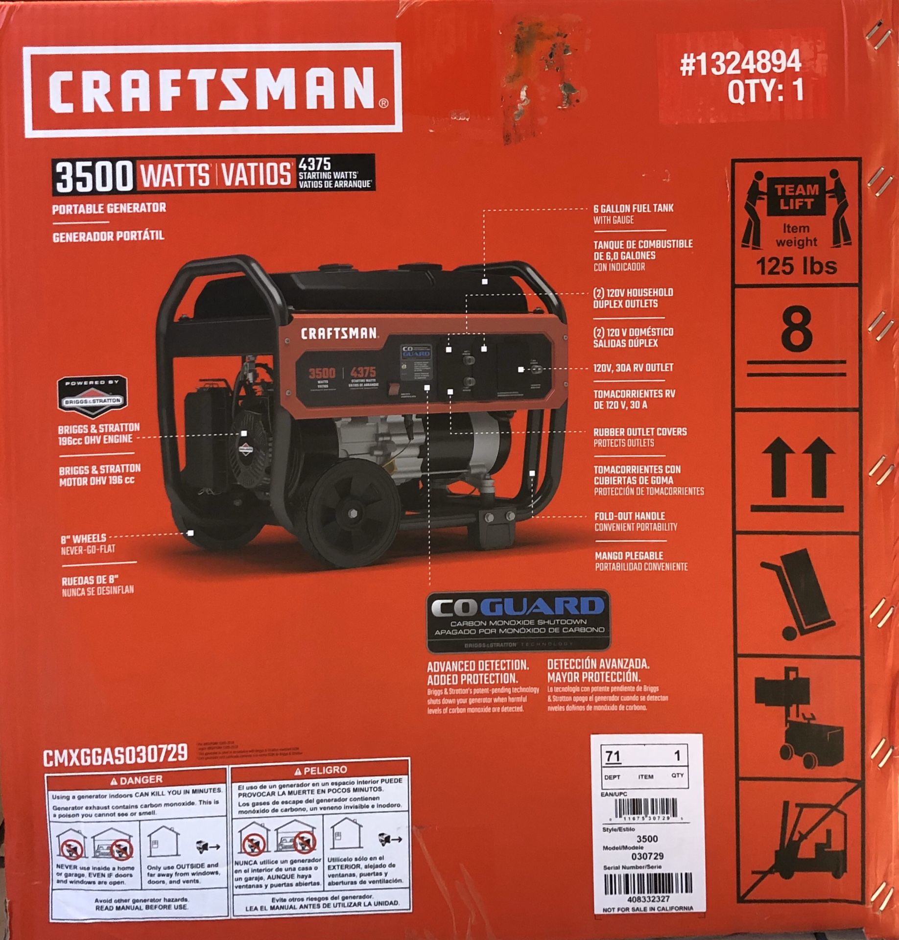 Craftsman 3500 Watt Portable Generator CMXGGAS030729 for Sale in Davie ...