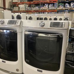 MAYTAG COMMERCIAL QUALITY XL WASHER DRYER SET SETS FREE PEDESTALS WARRANTY ATTACHMENTS ETC.