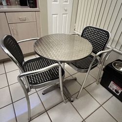Stainless Steel Table And 2 Chairs