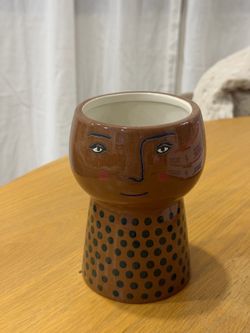 Opalhouse Stoneware Ceramic Face Succulent Planter Vase Brown