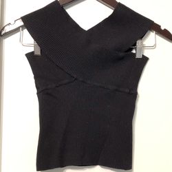 Zara Black Knit Thick Band Criss Cross Crop Top Small