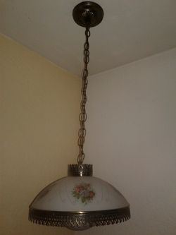 vintage hanging lamp and standing oil lamp