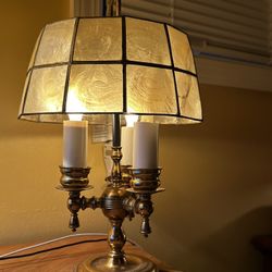 Antique 1950s Brass Candelabra Capiz Shade