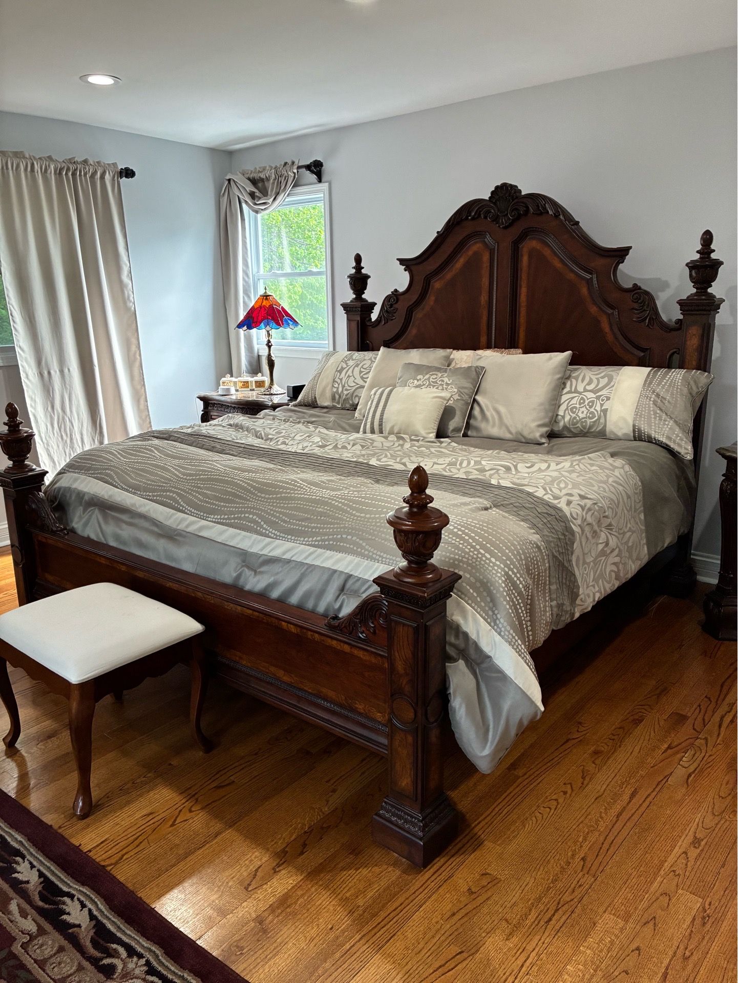 Seven piece master king size bedroom, set with mattress like new oakwood, $4000