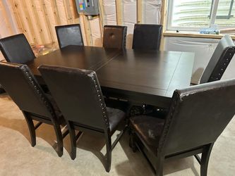 Dark Wood Dining Table with 8 Chairs w/ Table Extension