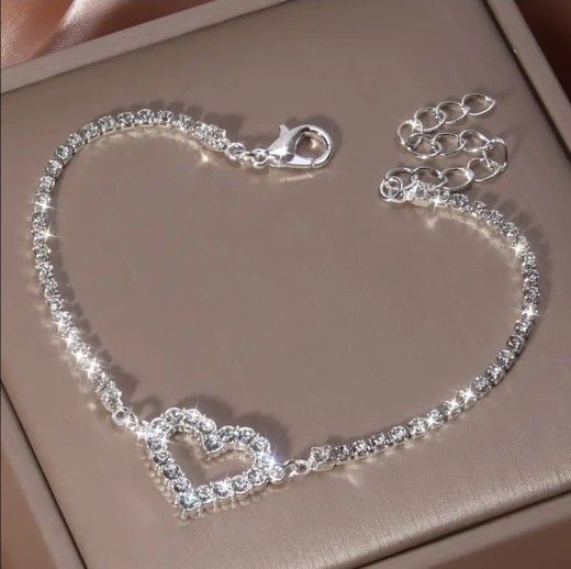 Rhinestone Heart Bracelet. Mother's day. Women's jewelry. Anniversary. Birthday gift