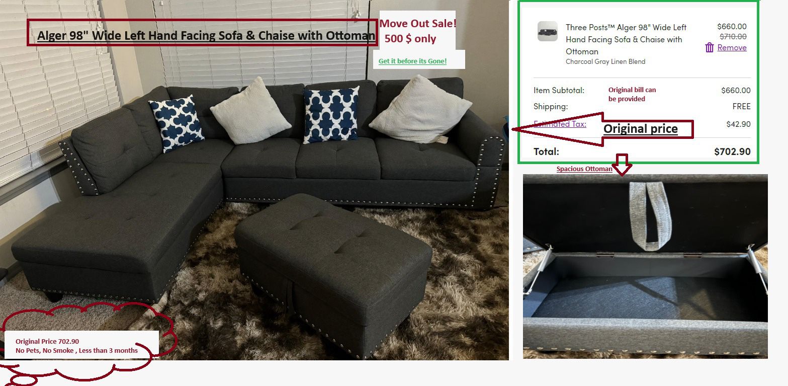 L Shape Sofa With Chaise And Ottoman 
