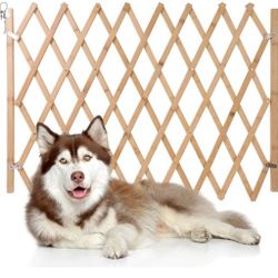 Hoomall Retractable Pet Gate Expandable Dog Fence Wooden Screen Door Accordion Gates Portable for Doorways Dog Pet Gate Pet Safety Patio Garden Lawn