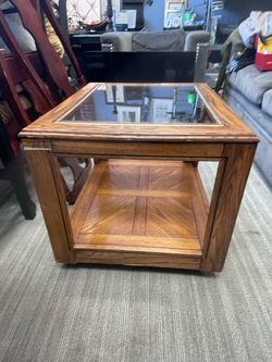 Wood End Table with Glass Top