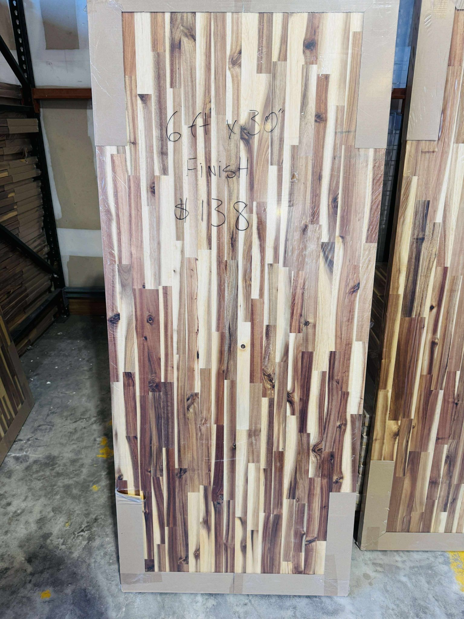 6 ft. L x 30 in. D Finished Acacia Butcher Block Countertop With Square Edge ( Thickness 1.5 inch)   $138 