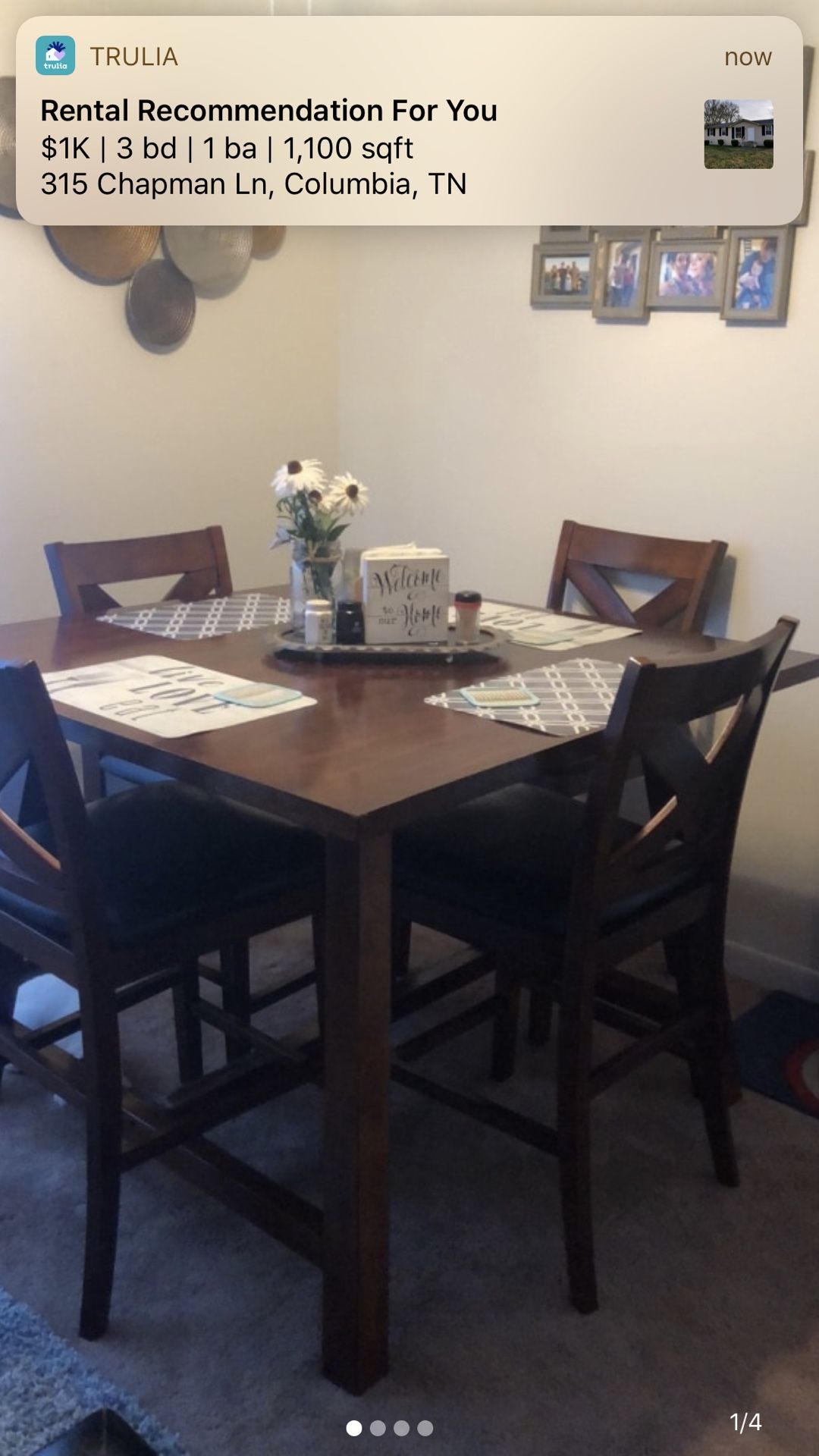 Wood dinning table and set of four dinning chairs