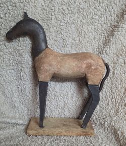 Vintage Wooden Hand Crafted Horse Statue Old Wood Iron Face Leg Horse Sculpture