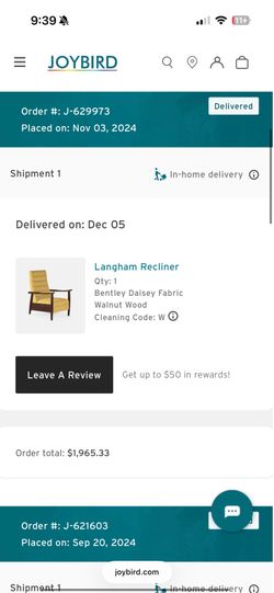 Joybird recliner - $600