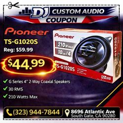 Pioneer TS-G1020S G Series Car Speakers 4" 2-Way Coaxial Speaker System 210 Watts 🚨 Payment Options Available 🚨 No Credit Needed 🚨 