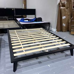 M-Solid Wood Platform Bed with Outset Legs (No Headboard) – Durable Frame, Easy Assembly, Ample Underbed Storage – Queen Size, Black