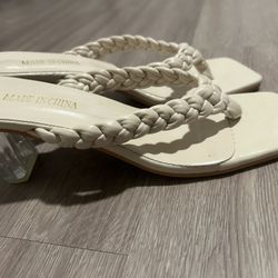 Braided Clear Heeled Thong Sandals 