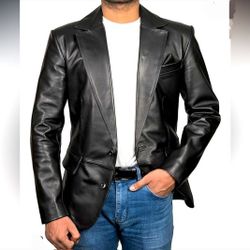 New With Tags Stafford Essentials Large Black 100% Genuine Leather Blazer - Regular Price $300
