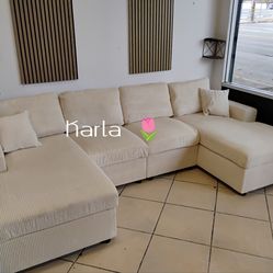Elegant Corduroy Sectional Sofa Set Brand New ‼️