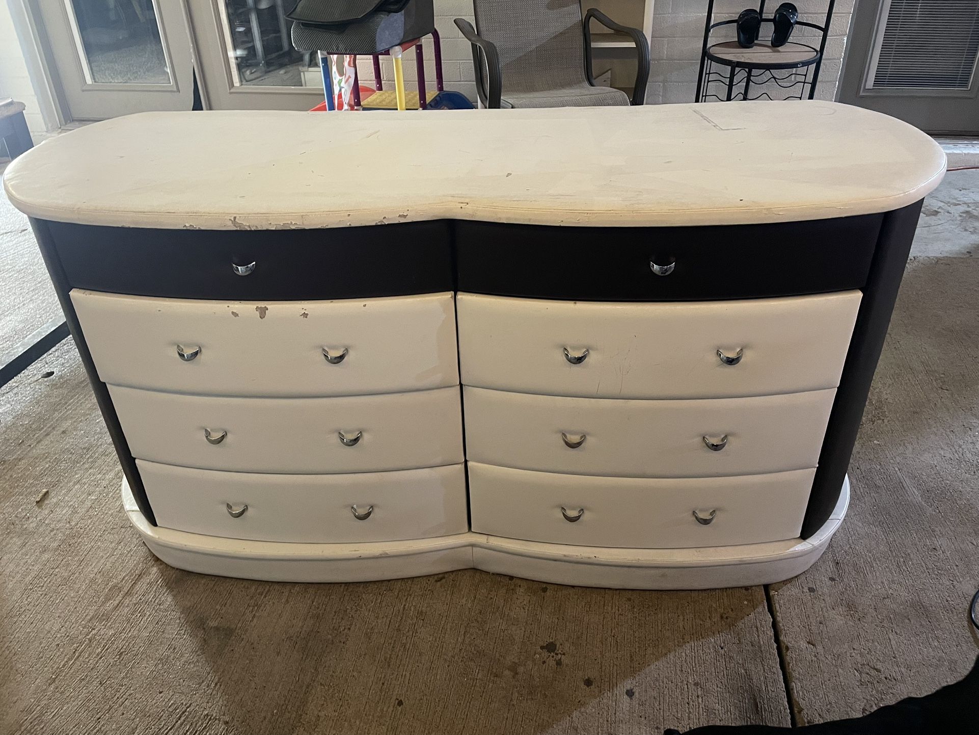 dresser , brown and white