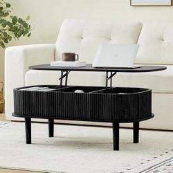 Lift Top Coffee Table with Hidden Compartment, Modern Oval Lift Tabletop for Home Living Room Office, Black