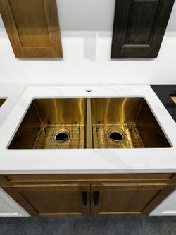 32" Gold Stainless Double-Bowl Sink