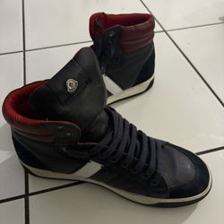 Moncler high-top sneakers in dark blue and red leather