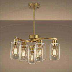 0194: New 6-Light Gold Chandeliers for Dining Room, Modern Kitchen Island Light Fixtures Over Table, Metal Hanging Pendant Lighting for Living Room St