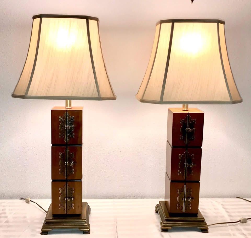 Vintage Brass And Wood ! Table Lamps